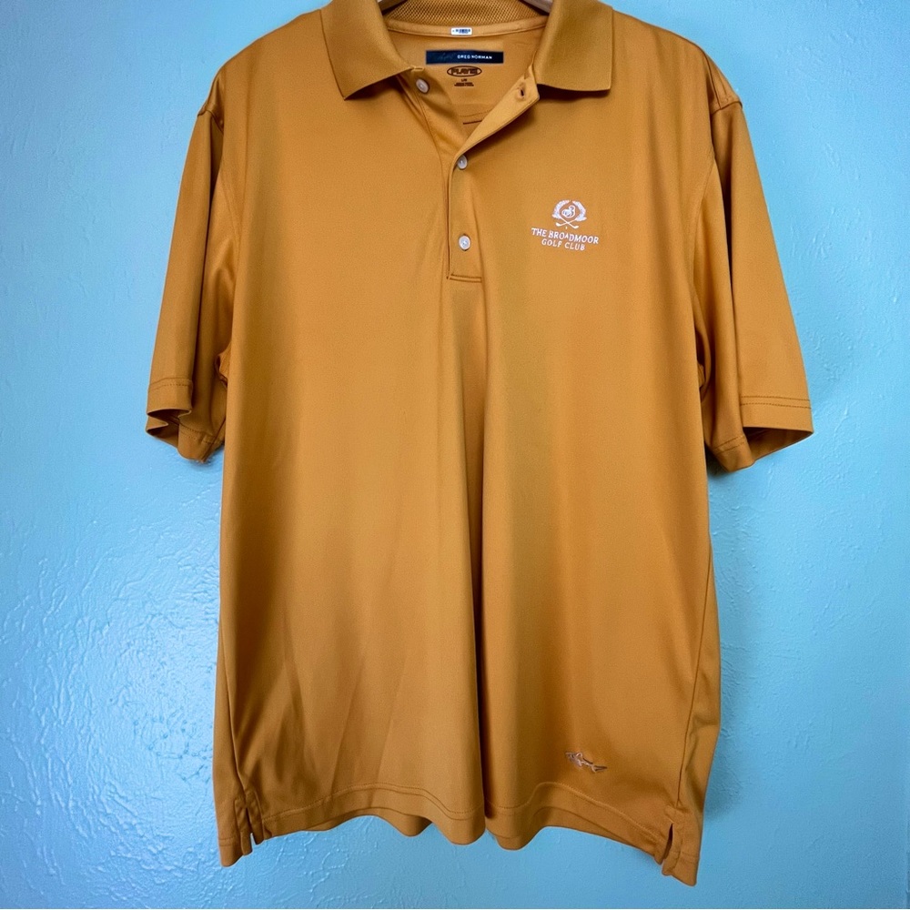 GREG NORMAN Polo Shirt Mens Orange Broadmoor Golf Club Size L